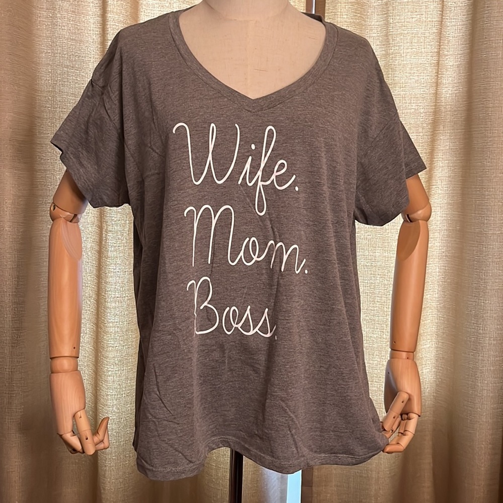 Wife Mom Boss Gray Short Sleeve Shirt with White Text by G Supply Womens XXL
